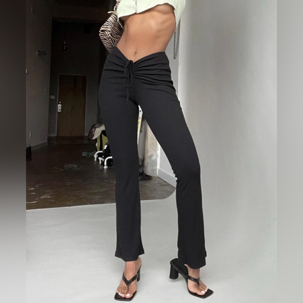 princess polly imogen ruched ribbed flare pants black